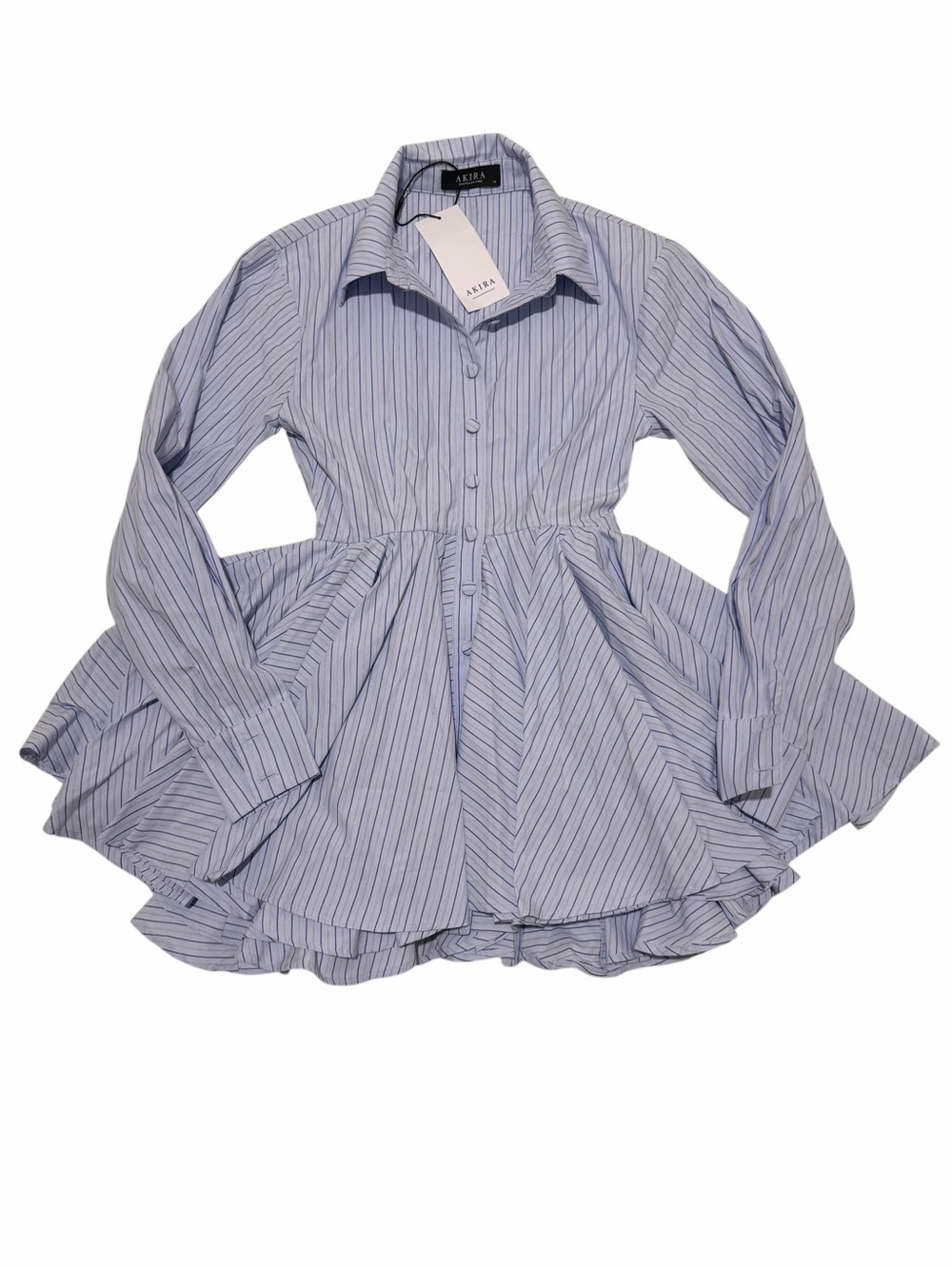 AKIRA Light Blue Striped Peplum Button Down Shirt,NWT,size XS